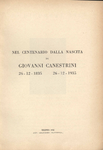 Nel centenario dalla nascita di Giovanni Canestrini 26/12/1835 - 26/12/1935