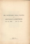 Nel centenario dalla nascita di Giovanni Canestrini 26/12/1835 - 26/12/1935
