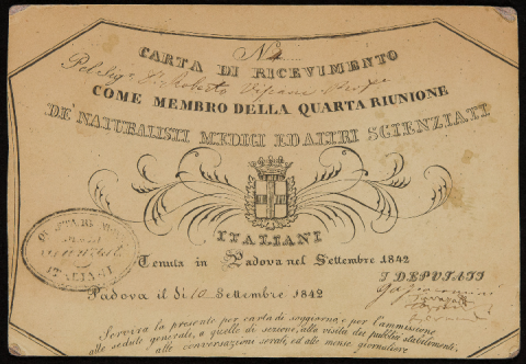 Biglietto di ammissione al IV Congresso degli scienziati italiani di Roberto De Visiani