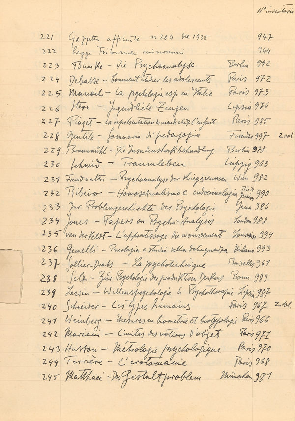 Page from register of incoming items
